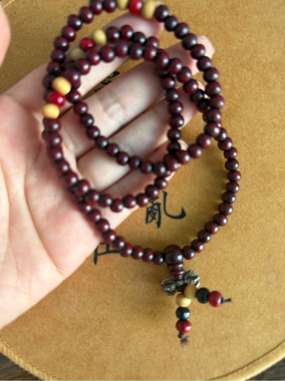 Wooden Bead Prayer Necklace Bracelet - Burgundy and Yellow